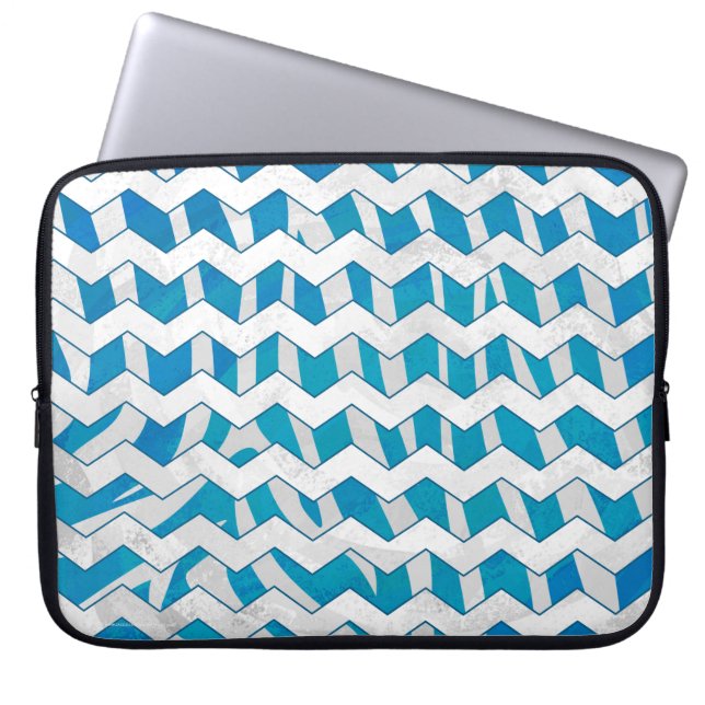 Zebra Blue en White Chevron Laptop Sleeve (Voorkant)