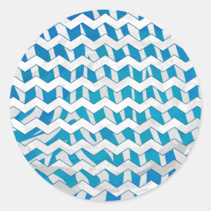 Zebra Blue en White Chevron Ronde Sticker