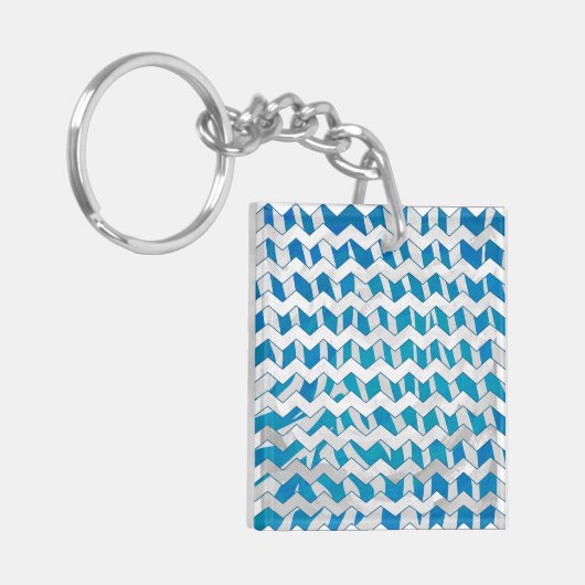 Zebra Blue en White Chevron Sleutelhanger (Voorkant Links)