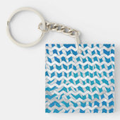 Zebra Blue en White Chevron Sleutelhanger (Voorkant)