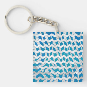 Zebra Blue en White Chevron Sleutelhanger