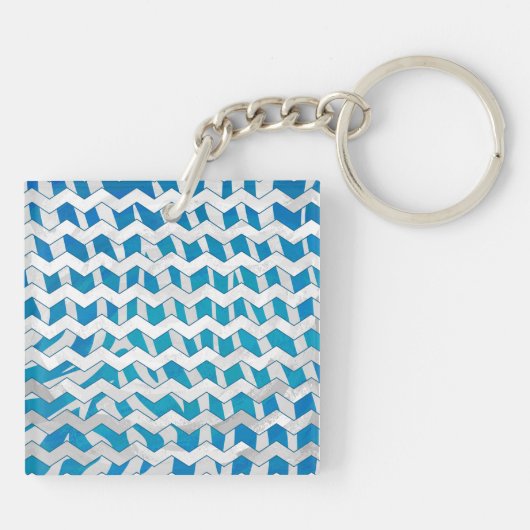 Zebra Blue en White Chevron Sleutelhanger (Achterkant)