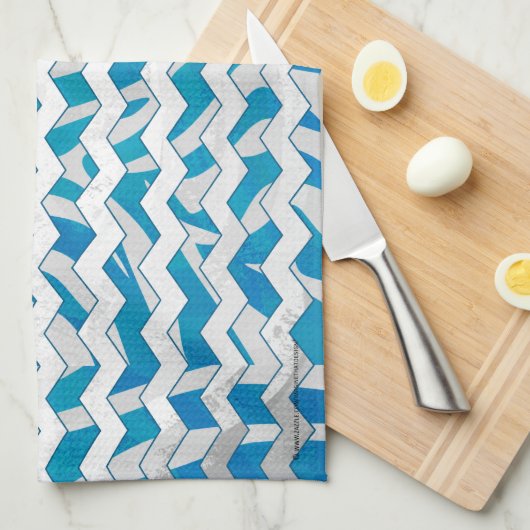 Zebra Blue en White Chevron Theedoek (Quarter Fold)
