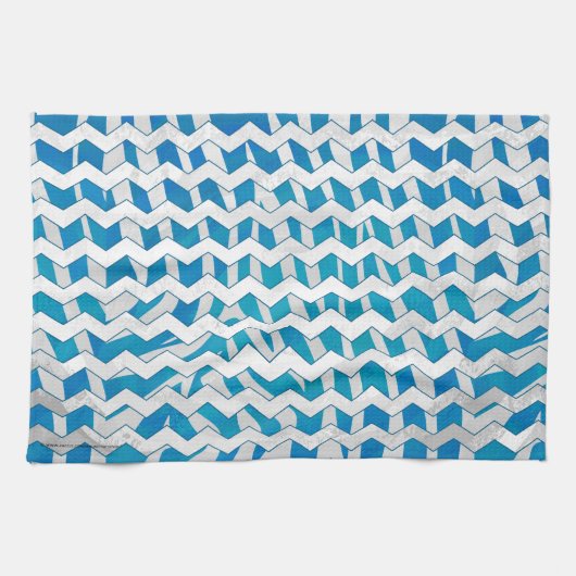 Zebra Blue en White Chevron Theedoek (Horizontaal)