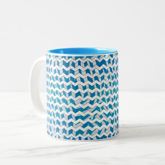 Zebra Blue en White Chevron Tweekleurige Koffiemok (Voorkant links)
