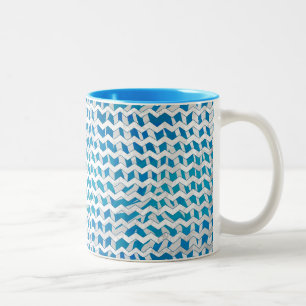 Zebra Blue en White Chevron Tweekleurige Koffiemok