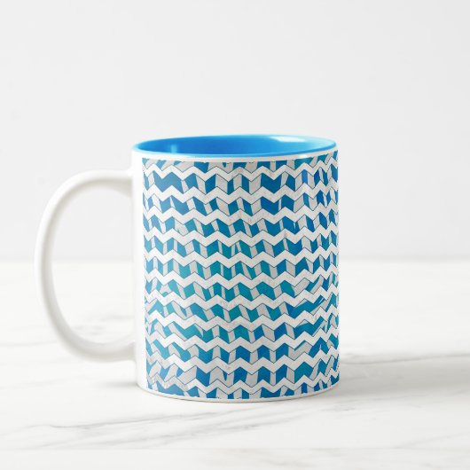 Zebra Blue en White Chevron Tweekleurige Koffiemok (Links)