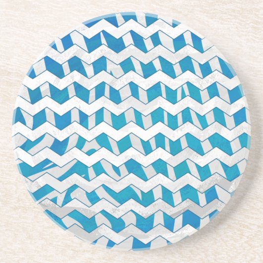 Zebra Blue en White Chevron Zandsteen Onderzetter (Voorkant)