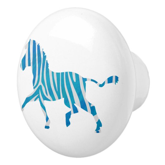 Zebra Blue en White Silhouette Keramische Knop (Rechts)