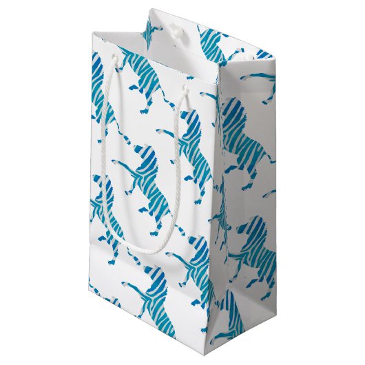 Zebra Blue en White Silhouette Klein Cadeauzakje (Voorkant Gekanteld)