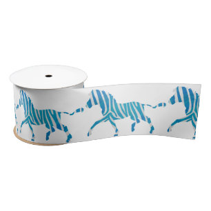 Zebra Blue en White Silhouette Satijnen Lint