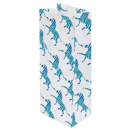 Zebra Blue en White Silhouette Wijn Cadeautas (Achterkant Gekanteld)