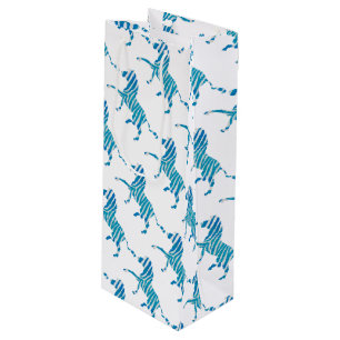 Zebra Blue en White Silhouette Wijn Cadeautas