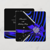 Zebra Blue Heart Jewel Pareltjes Black Birthday Pa Kaart (Voorkant / Achterkant)