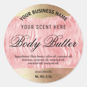 Zebra body boterlabels in roze en goud ronde sticker