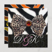 ZEBRA BONT, LUIPAARDVEL BOOG, ZWARTE DAMAST MONOGR KAART (Voorkant / Achterkant)