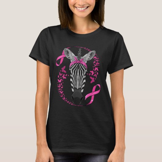 Zebra Borstkanker Bewustzijn Pink Bandana Cancer T-shirt (Voorkant)