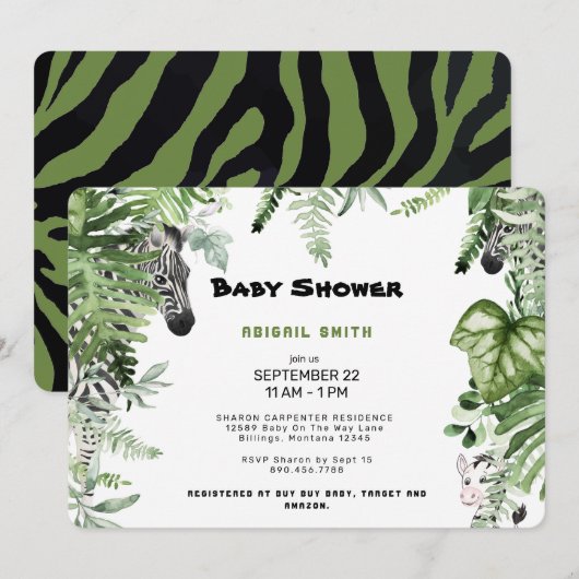 Zebra Botanische Baby Shower Rond Kaart (Voorkant / Achterkant)