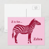 Zebra - Bourgogne en roze Briefkaart (Voorkant / Achterkant)