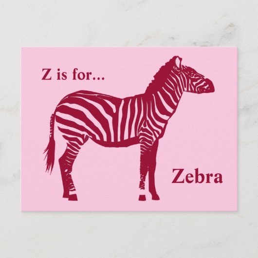 Zebra - Bourgogne en roze Briefkaart (Voorkant)