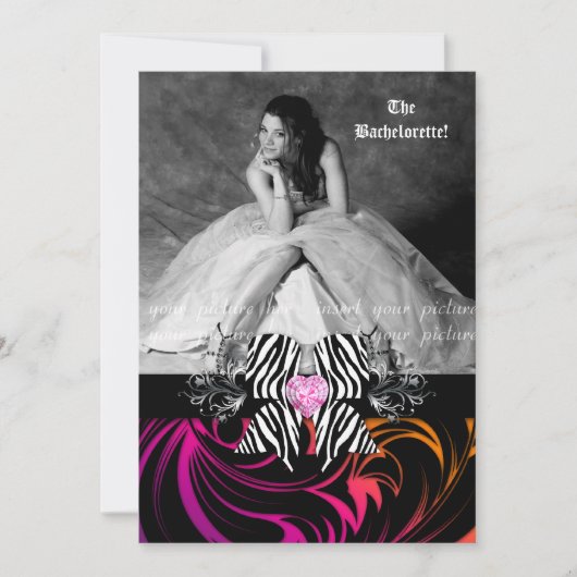 Zebra Bow Bachelorette Party Foto Oranje Paars Kaart (Voorkant)