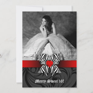 Zebra Bow Sweet 16-partij nodigt fotokaart rood ui Kaart