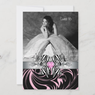 Zebra Bow Sweet 16 Party Afstudeerder Fotokaart Fl Kaart