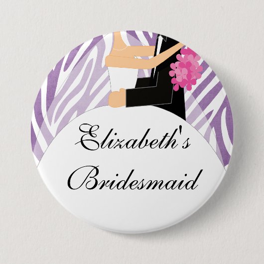 Zebra Bride Bridesmaid Button/Pin Paars Ronde Button 7,6 Cm (Voorkant)