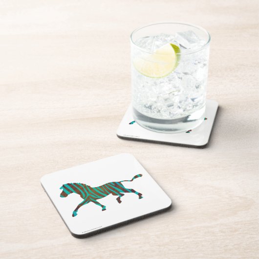 Zebra Brown en Blauwgroen Print Silhouette Bier Onderzetter (Rechterzijde)