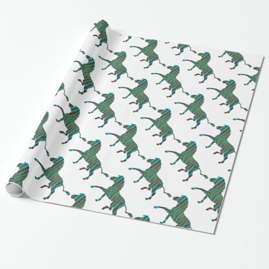 Zebra Brown en Blauwgroen Print Silhouette Cadeaupapier (Uitgerold)