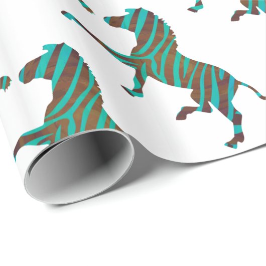 Zebra Brown en Blauwgroen Print Silhouette Cadeaupapier (Rol Hoek)