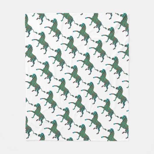 Zebra Brown en Blauwgroen Print Silhouette Fleece Deken (Voorkant)