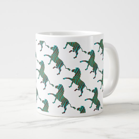Zebra Brown en Blauwgroen Print Silhouette Grote Koffiekop (Voorkant rechts)