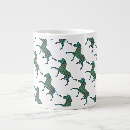 Zebra Brown en Blauwgroen Print Silhouette Grote Koffiekop (Voorkant)