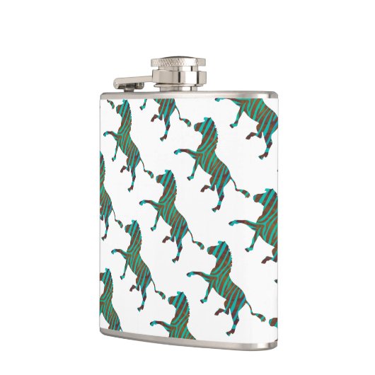 Zebra Brown en Blauwgroen Print Silhouette Heupfles (Links)