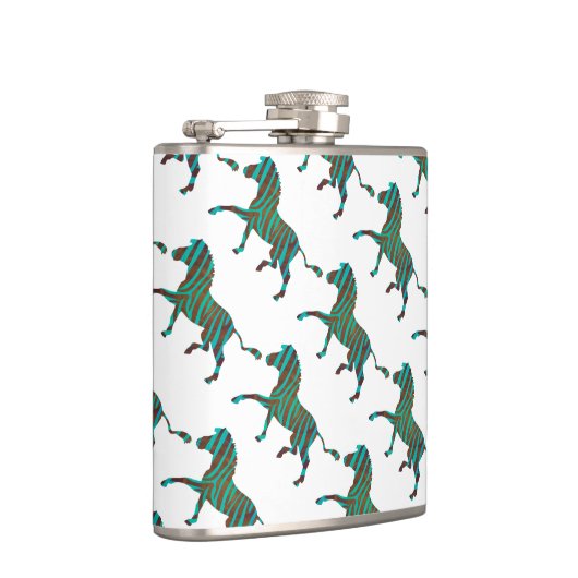 Zebra Brown en Blauwgroen Print Silhouette Heupfles (Rechts)