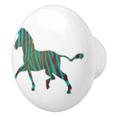Zebra Brown en Blauwgroen Print Silhouette Keramische Knop (Rechts)