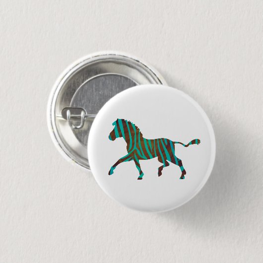 Zebra Brown en Blauwgroen Print Silhouette Ronde Button 3,2 Cm (Voorkant /achterkant)