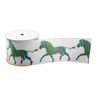 Zebra Brown en Blauwgroen Print Silhouette Satijnen Lint