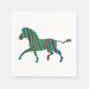 Zebra Brown en Blauwgroen Print Silhouette Servetten