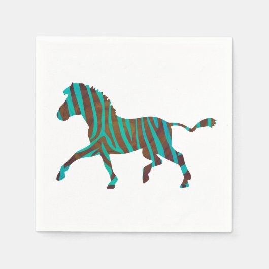 Zebra Brown en Blauwgroen Print Silhouette Servetten (Voorkant)