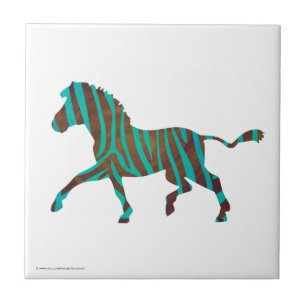 Zebra Brown en Blauwgroen Print Silhouette Tegeltje