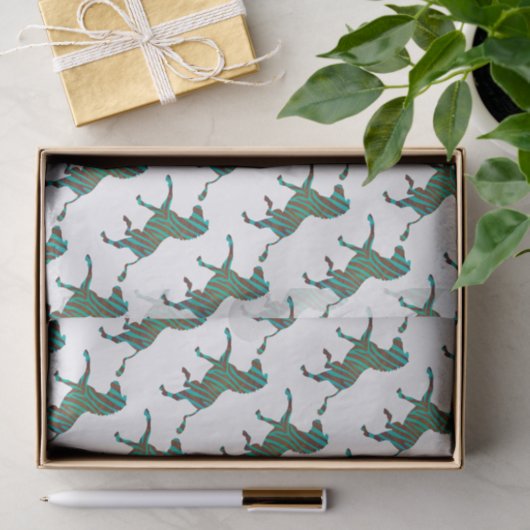 Zebra Brown en Blauwgroen Print Silhouette Tissuepapier (Geschenk)