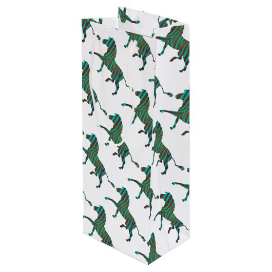Zebra Brown en Blauwgroen Print Silhouette Wijn Cadeautas (Achterkant Gekanteld)