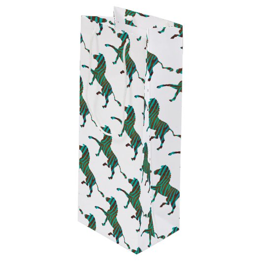 Zebra Brown en Blauwgroen Print Silhouette Wijn Cadeautas (Voorkant Gekanteld)