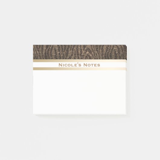 Zebra Brown Gold Sparkle Glam Trendy Personalized Post-it® Notes (Voorkant)