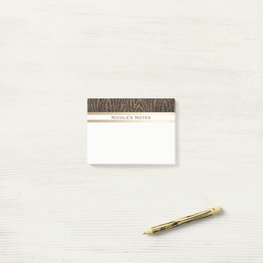 Zebra Brown Gold Sparkle Glam Trendy Personalized Post-it® Notes (Op bureau)