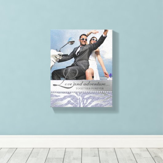 Zebra Bruiloft Verloving Fotodoek Zilver Canvas Afdruk (Insitu (Houten vloer))