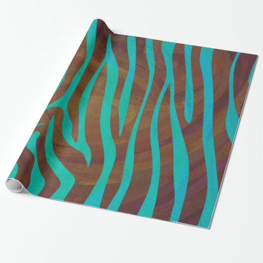 Zebra bruin en Blauwgroen afdrukken Cadeaupapier (Uitgerold)