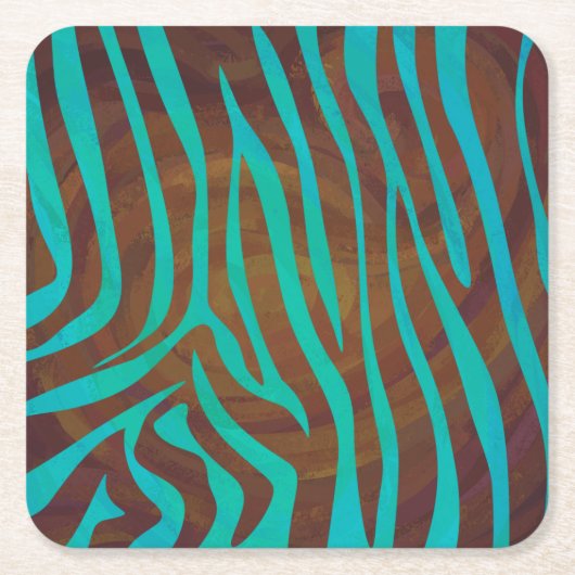 Zebra bruin en Blauwgroen afdrukken Kartonnen Onderzetters (Voorkant)